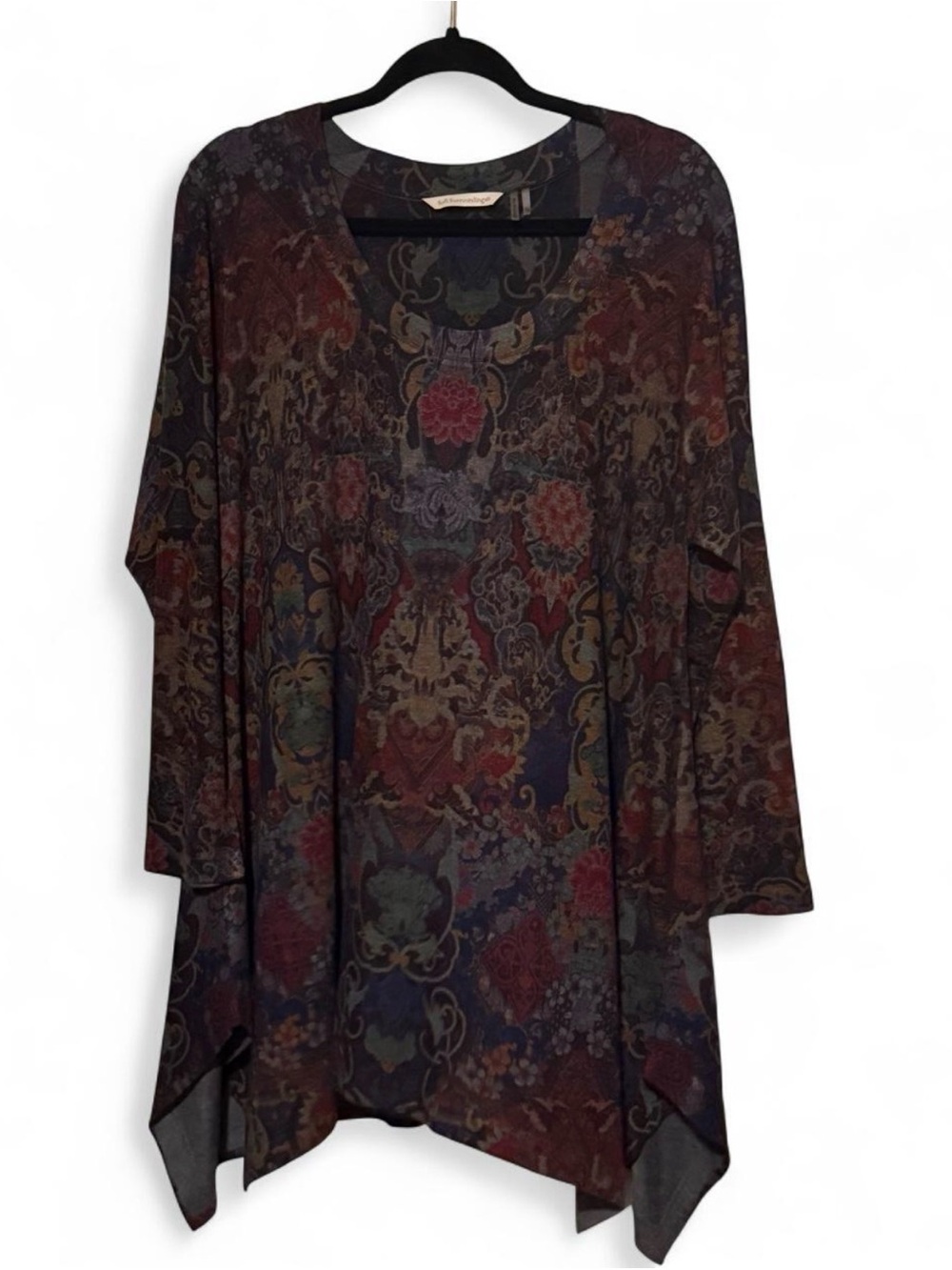 NWOT Soft Surroundings Asymmetrical Knit Tunic Top Jewel Tone Floral Paisley XL